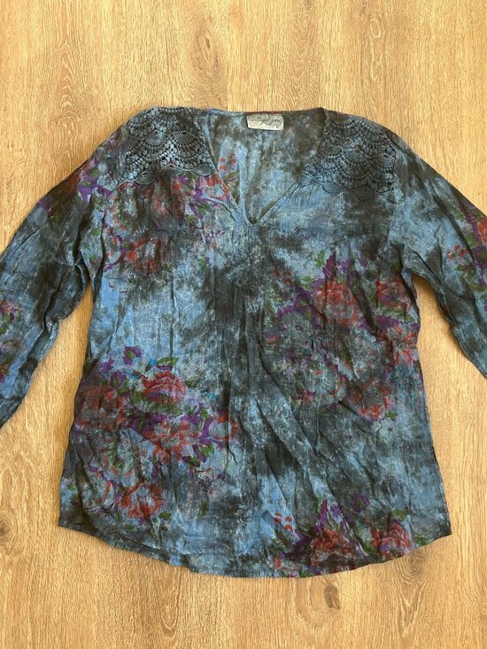 Vintage Goa Tops - Vintage Goa Embroidered Floral Boho Peasant Blouse Blue Size Large